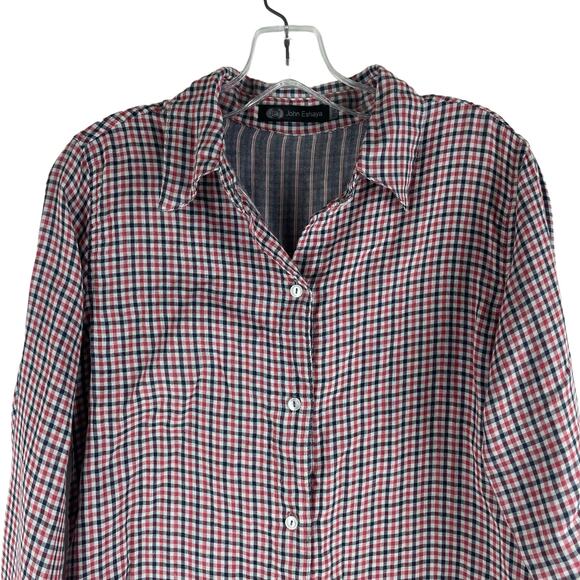 Jet John Eshaya Check Pattern Back Button Shirt Red Blue Made USA Size S - Picture 2 of 7